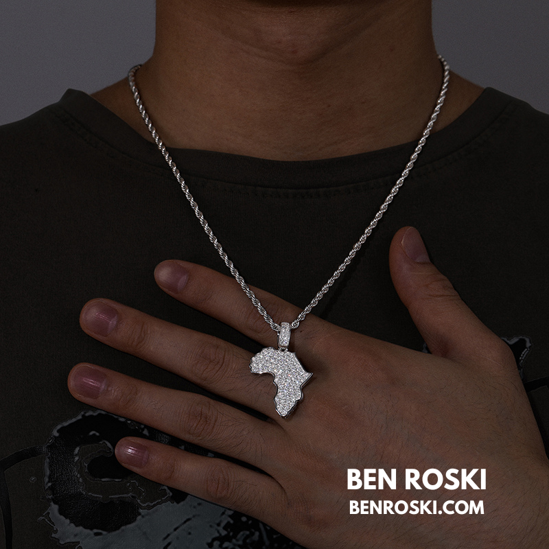 Africa Map Moissanite Pendant Sterling Silver or Gold/Rose Gold Plated | VVS Moissanite | GRA Certified