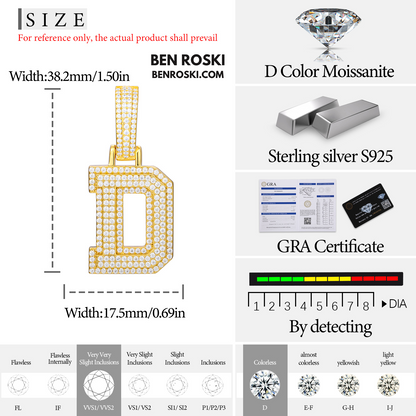 Moissanite Initial Letter Pendant Sterling Silver | Gold, Rose Gold & Silver Options | VVS Moissanite | GRA Certified
