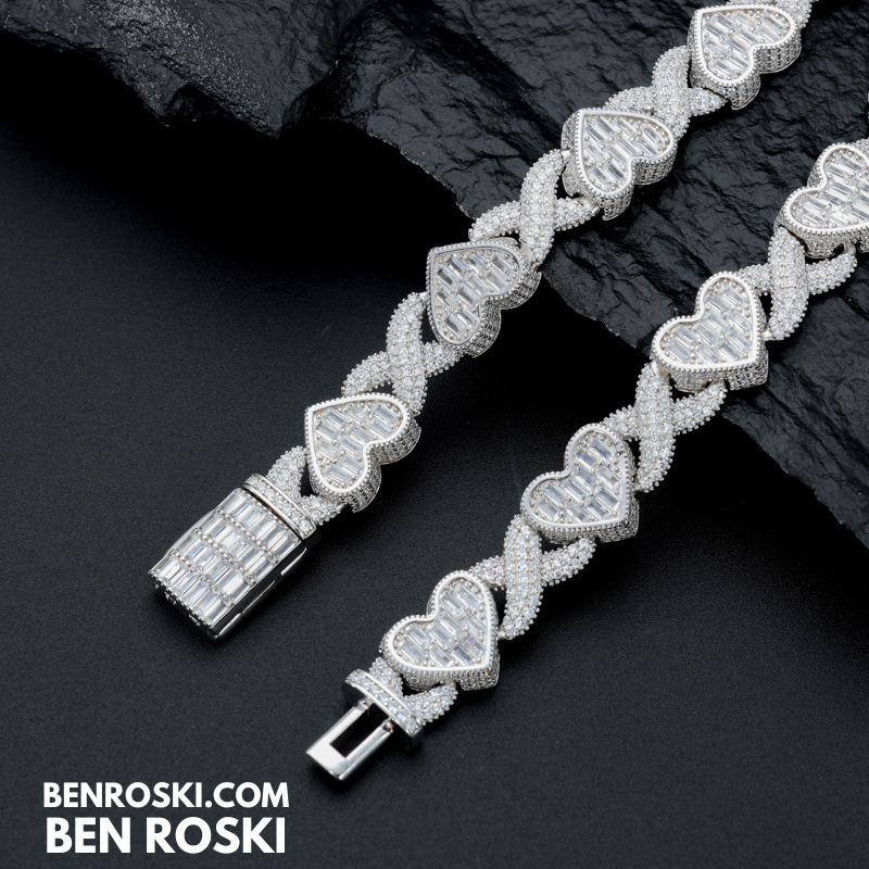 Heart Baguette Moissanite Necklace Sterling Silver, Gold & Rose Gold | GRA Certified