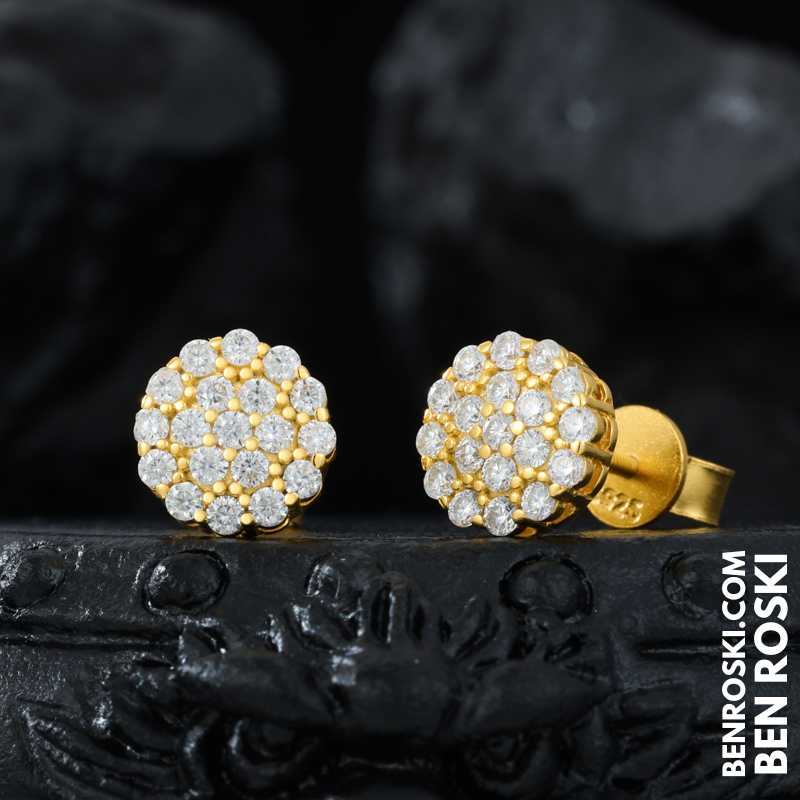 Round Cluster Stud Earrings Sterling Silver, Gold & Rose Gold | VVS Moissanite | GRA Certified