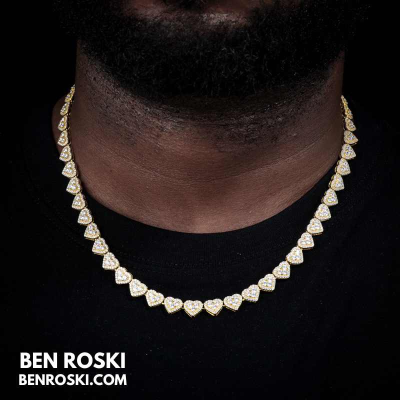 8MM Heart Moissanite Chain Sterling Silver, Gold, or Rose Gold | GRA Certified