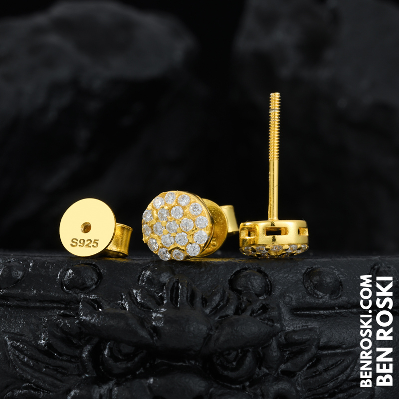 Round Cluster Stud Earrings Sterling Silver with Gold or Rose Gold Plating | VVS Moissanite | GRA Certified