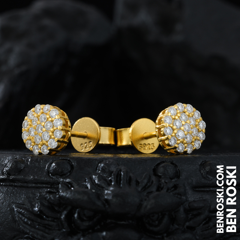 Round Cluster Stud Earrings Sterling Silver or Gold/Rose Gold Plated | VVS Moissanite | GRA Certified