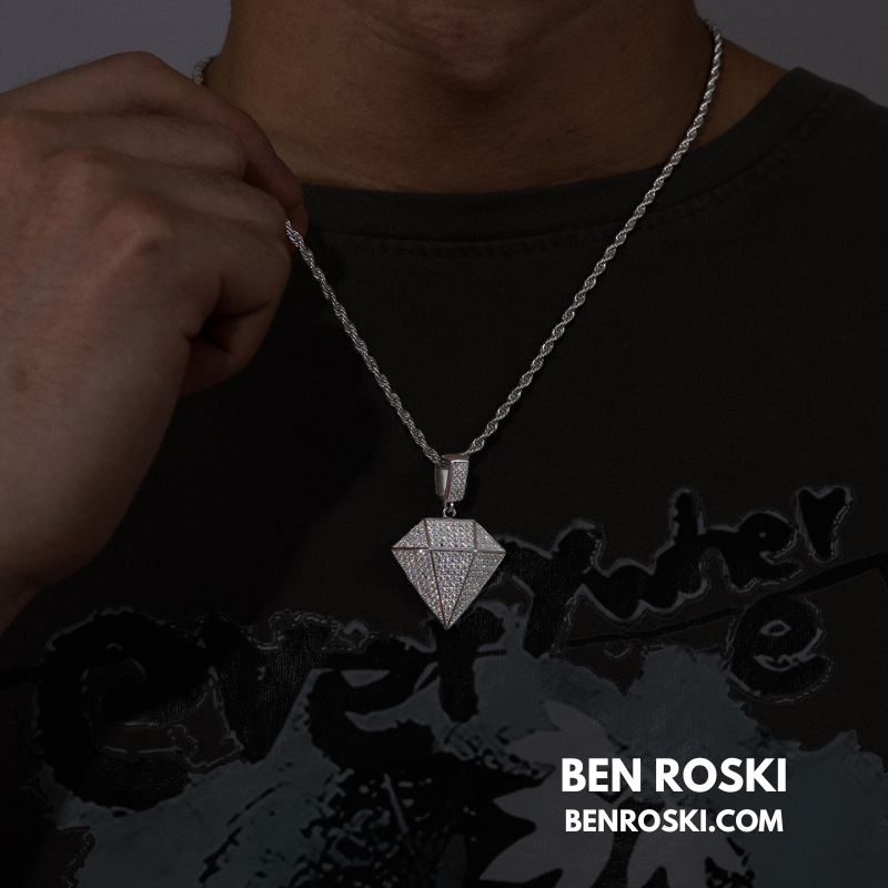 Diamond Shape Moissanite Pendant Sterling Silver, Gold / Rose Gold Plated | GRA Certified