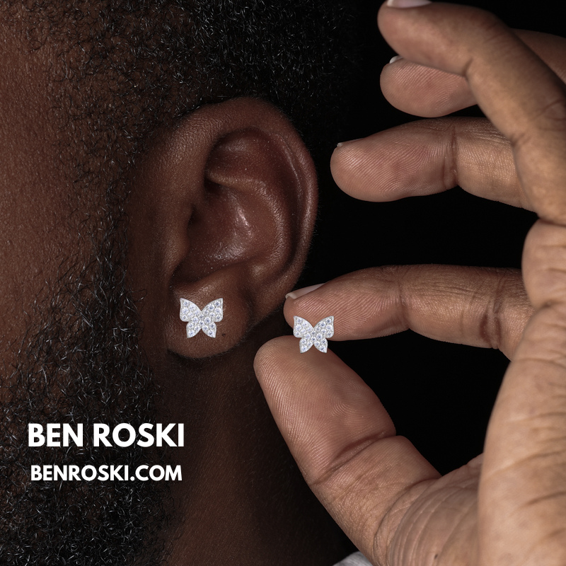 Butterfly Stud Earrings Sterling Silver, Gold, or Rose Gold | VVS Moissanite | GRA Certified