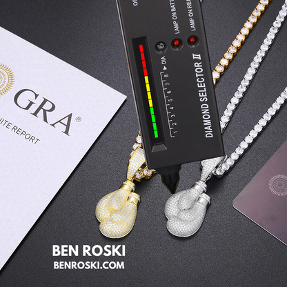 Boxing Gloves Pendant Sterling Silver, Gold & Rose Gold | VVS Moissanite | GRA Certified
