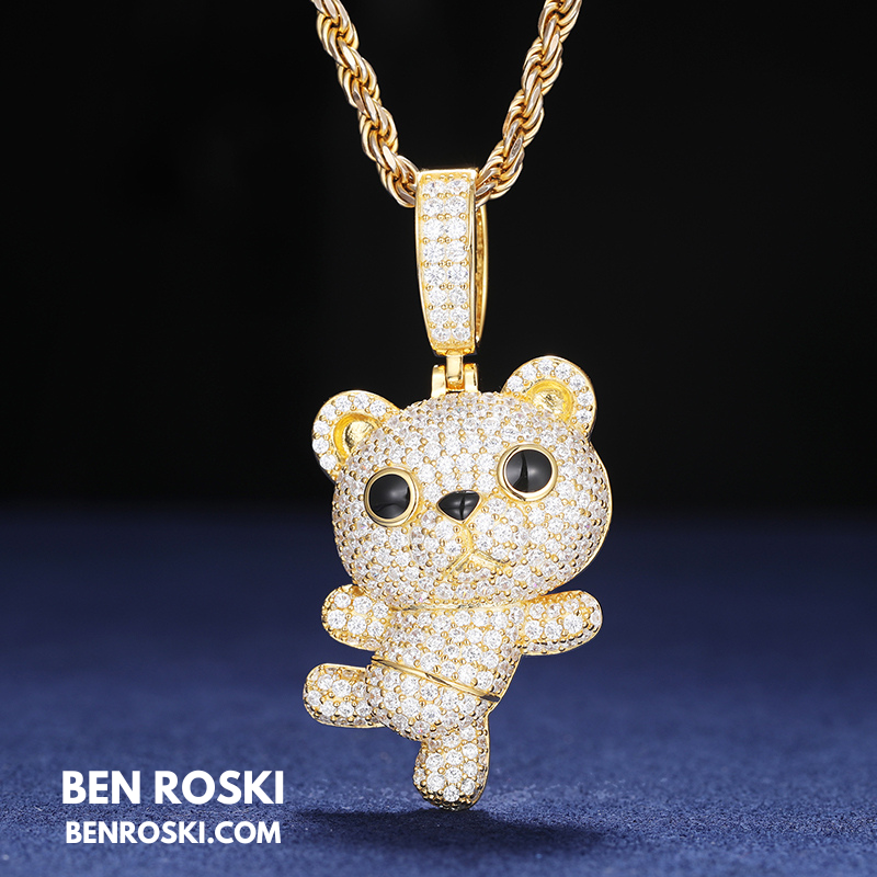 Dancing Teddy Bear Pendant Sterling Silver, Gold & Rose Gold | VVS Moissanite | GRA Certified