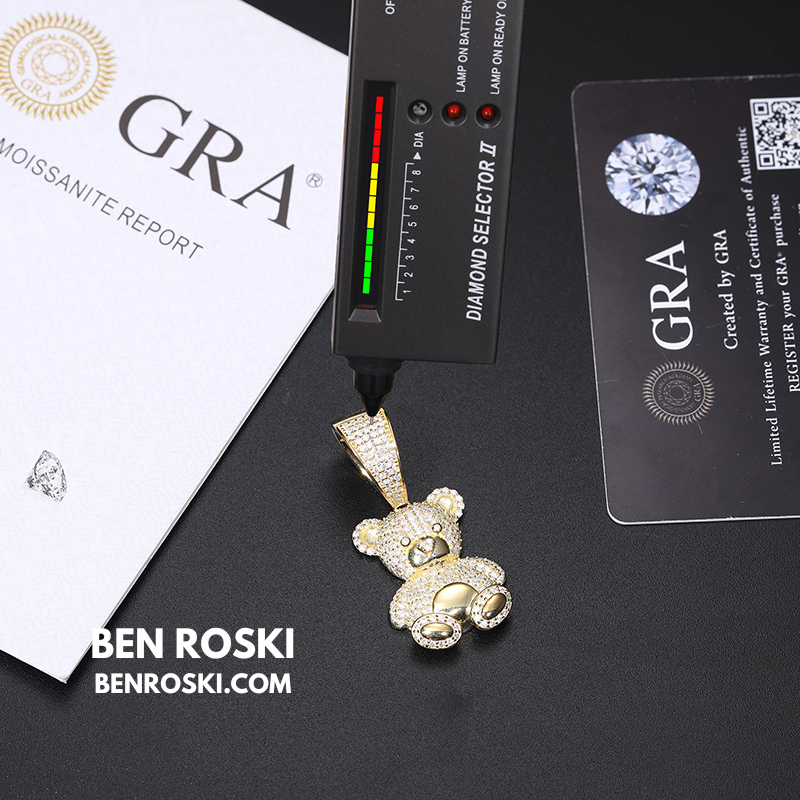 Moissanite Teddy Bear Pendant Sterling Silver, Gold, or Rose Gold | VVS Moissanite | GRA Certified