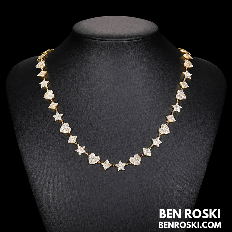 Heart, Star & Diamond Link Moissanite Necklace Sterling Silver, Gold & Rose Gold Options | GRA Certified