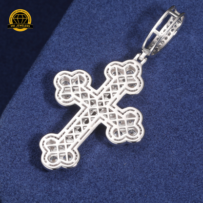 Moissanite Round Cluster Cross Pendant – 65MM | 15.2g | S925 Silver, Gold, or Rose Gold | VVS Moissanite | GRA Certified