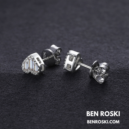 Heart Baguette Stud Earrings Sterling Silver, Gold, or Rose Gold | VVS Moissanite | GRA Certified