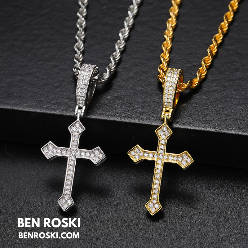 Moissanite Cross Pendant Sterling Silver or Gold/Rose Gold Plated | VVS1 Moissanite | GRA Certified