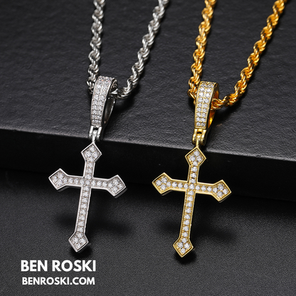 Moissanite Cross Pendant Sterling Silver or Gold/Rose Gold Plated | VVS1 Moissanite | GRA Certified