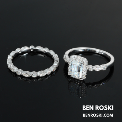 Emerald Cut Halo Moissanite Engagement Ring Sterling Silver, Gold, or Rose Gold | VVS1 Moissanite | GRA Certified