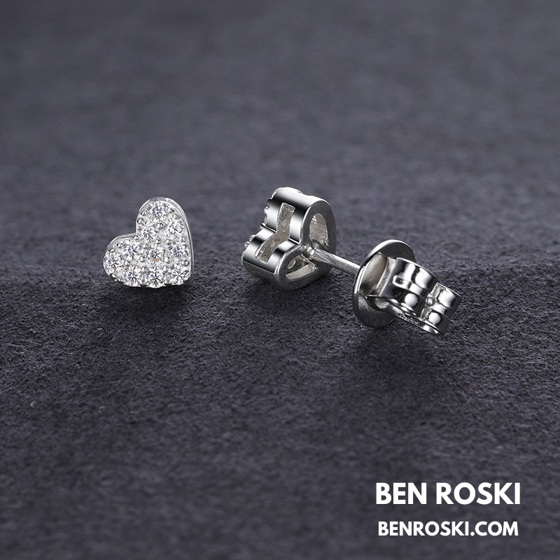 Heart Moissanite Cluster Stud Earrings Sterling Silver, Gold, or Rose Gold | VVS Moissanite | GRA Certified