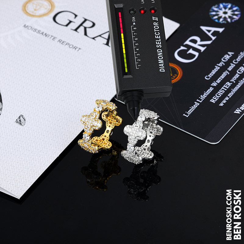 Luxury Moissanite Cross-Link Band Sterling Silver or Gold / Rose Gold Plated | VVS Moissanite | GRA Certified