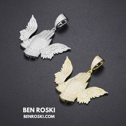 Praying Hands with Wings Pendant Sterling Silver, Gold, or Rose Gold | VVS Moissanite | GRA Certified