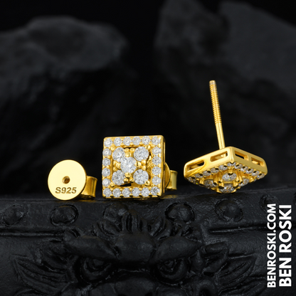 Square Cluster Stud Earrings Sterling Silver, Gold & Rose Gold Plated | VVS Moissanite | GRA Certified