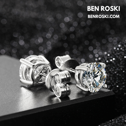 Round-Cut Moissanite Stud Earrings Sterling Silver or Gold / Rose Gold Plated | GRA Certified