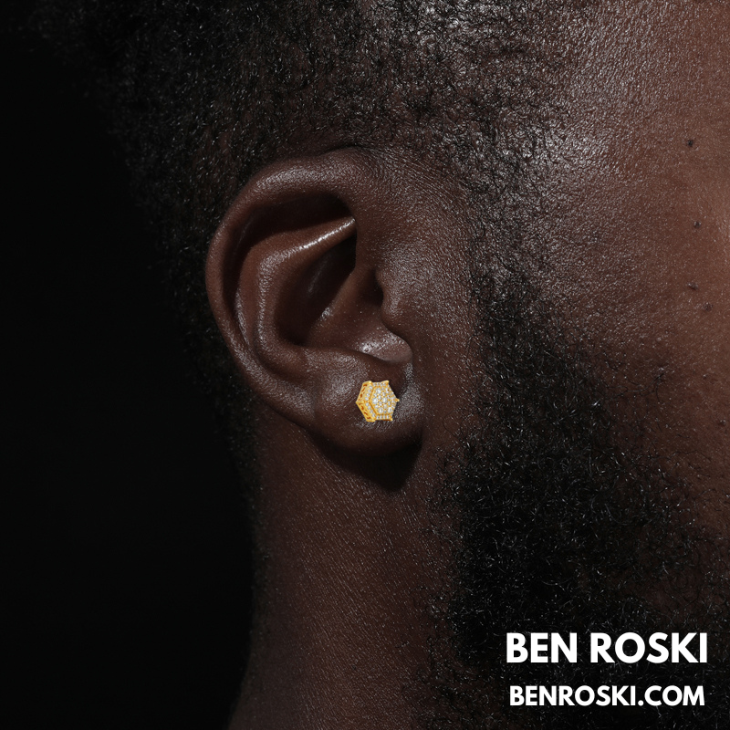 Hexagon Cluster Stud Earrings Sterling Silver, Gold, or Rose Gold Plated | VVS Moissanite | GRA Certified