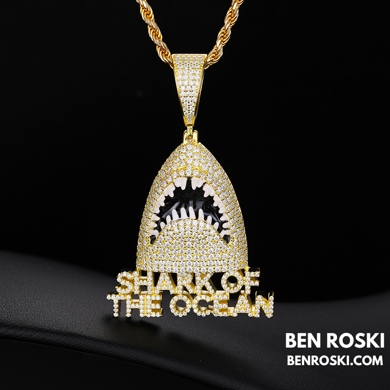 Shark of the Ocean Pendant Sterling Silver, Gold & Rose Gold Plated | VVS Moissanite | GRA Certified