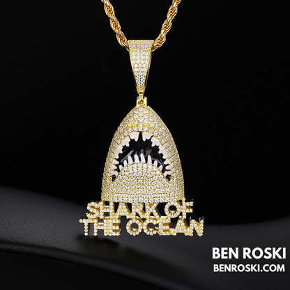 Shark of the Ocean Pendant Sterling Silver, Gold & Rose Gold Plated | VVS Moissanite | GRA Certified
