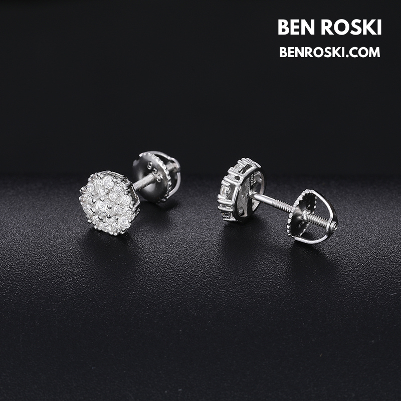 Round Cluster Stud Earrings Sterling Silver, Gold & Rose Gold | VVS Moissanite | GRA Certified