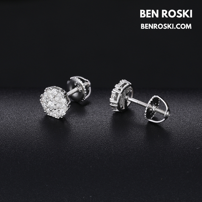 Round Cluster Stud Earrings Sterling Silver, Gold & Rose Gold | VVS Moissanite | GRA Certified