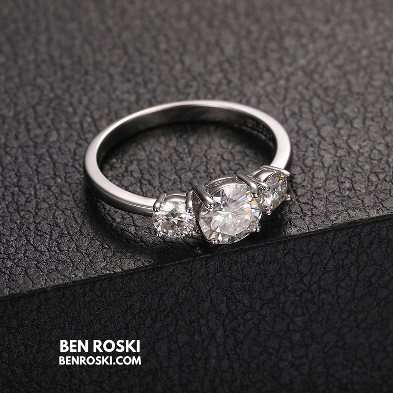 Three-Stone Moissanite Engagement Ring Sterling Silver, Gold & Rose Gold | GRA Certified