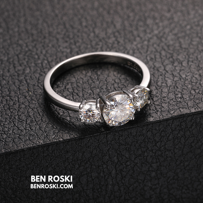 Three-Stone Moissanite Engagement Ring Sterling Silver, Gold & Rose Gold | GRA Certified