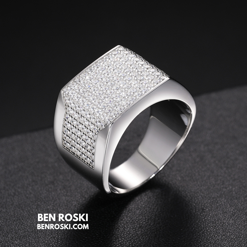 Rectangle Micro-Pavé Moissanite Ring Sterling Silver | Gold & Rose Gold | VVS Moissanite | GRA Certified