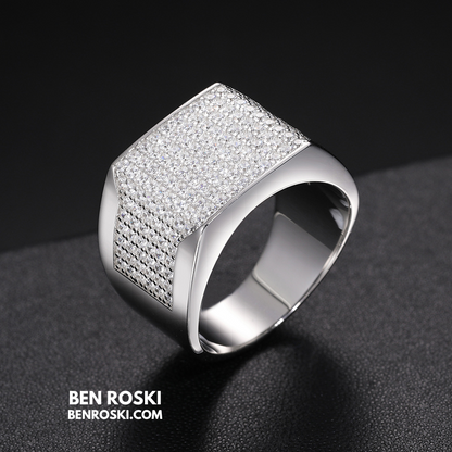 Rectangle Micro-Pavé Moissanite Ring Sterling Silver | Gold & Rose Gold | VVS Moissanite | GRA Certified