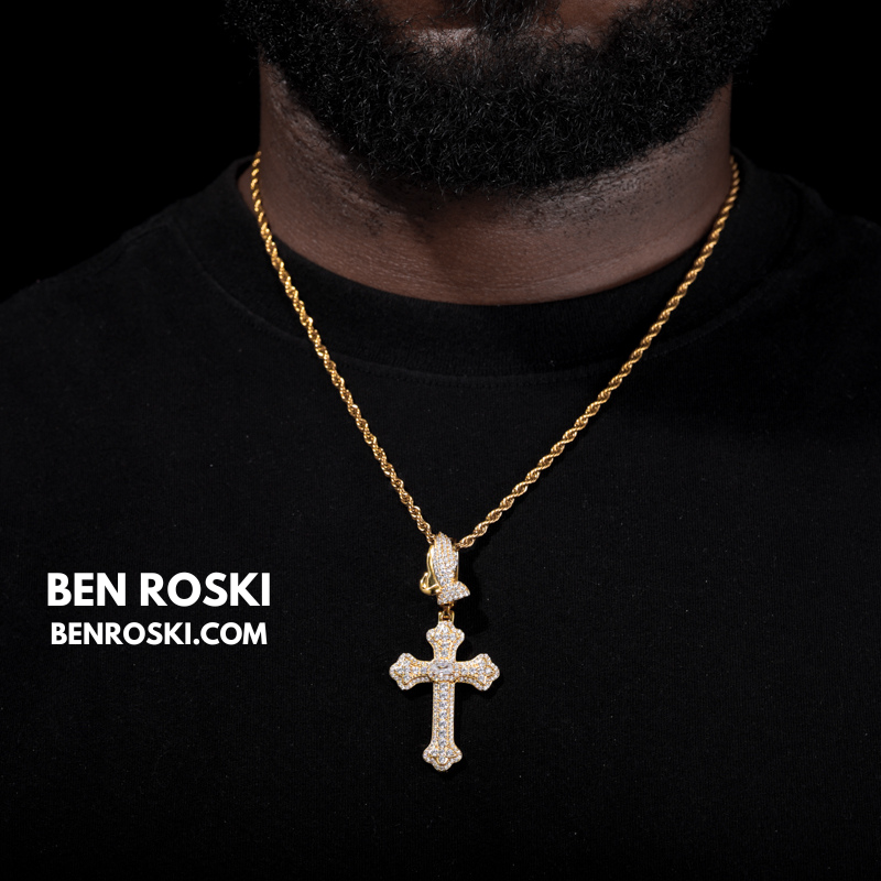 Moissanite Cross Pendant with Praying Hands Bail Sterling Silver, Gold, or Rose Gold | VVS Moissanite | GRA Certified