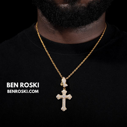 Moissanite Cross Pendant with Praying Hands Bail Sterling Silver, Gold, or Rose Gold | VVS Moissanite | GRA Certified