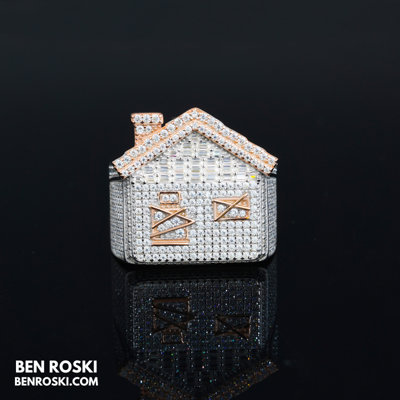 Iced-Out Roman Numeral Mansion Ring Sterling Silver or Gold/Rose Gold Plated | VVS Moissanite | GRA Certified