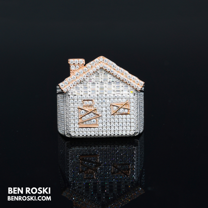 Iced-Out Roman Numeral Mansion Ring Sterling Silver or Gold/Rose Gold Plated | VVS Moissanite | GRA Certified