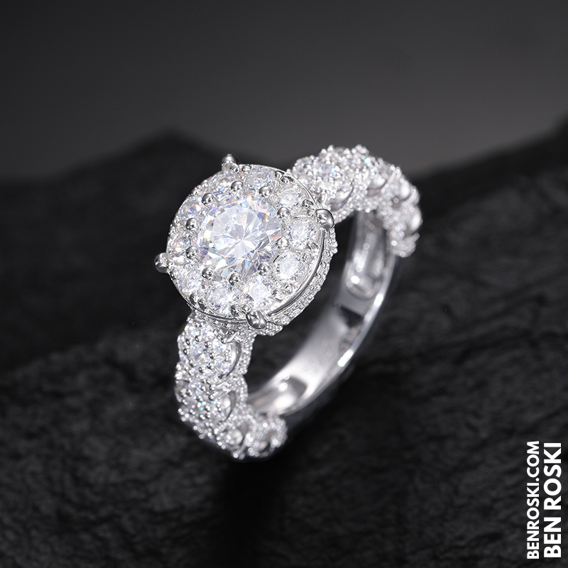 Halo Moissanite Engagement Ring Sterling Silver, Gold & Rose Gold | VVS Moissanite | GRA Certified