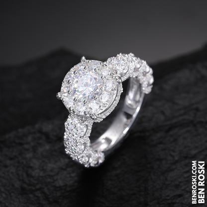 Halo Moissanite Engagement Ring Sterling Silver, Gold & Rose Gold | VVS Moissanite | GRA Certified