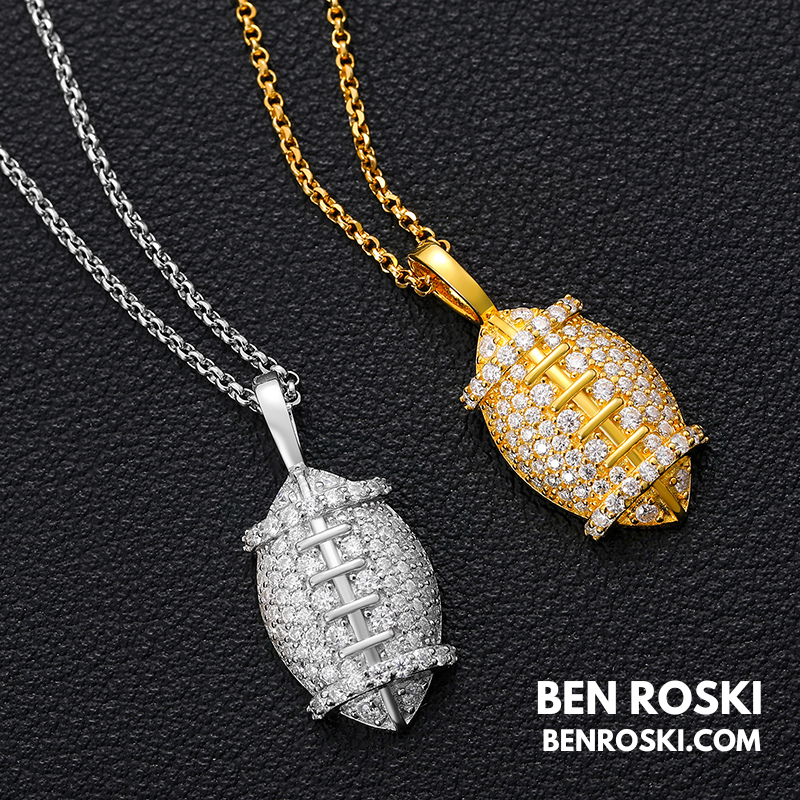 Moissanite Football Pendant Necklace Sterling Silver, Gold, or Rose Gold | VVS Moissanite | GRA Certified