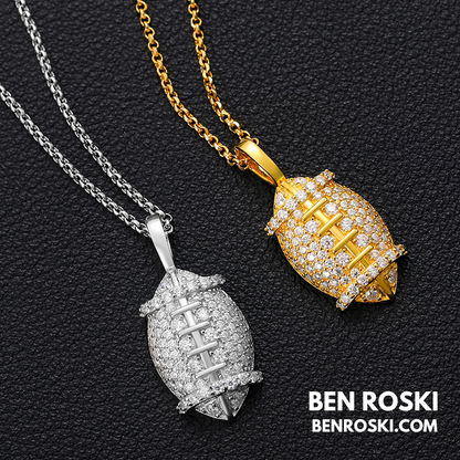 Moissanite Football Pendant Necklace Sterling Silver, Gold, or Rose Gold | VVS Moissanite | GRA Certified