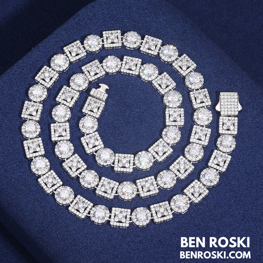 Moissanite Cluster Link Chain Sterling Silver | GRA Certified