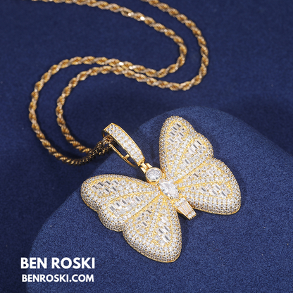 Butterfly Pendant Sterling Silver or Gold / Rose Gold Plated | VVS Moissanite | GRA Certified