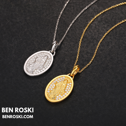 Saint Religious Oval Pendant Sterling Silver, Gold & Rose Gold | VVS Moissanite | GRA Certified