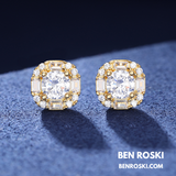 Baguette Halo Stud Earrings Sterling Silver or Gold/Rose Gold Plated | VVS Moissanites | GRA Certified