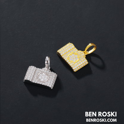 Camera Pendant Necklace Sterling Silver or Gold / Rose Gold Plated | VVS Moissanite | GRA Certified