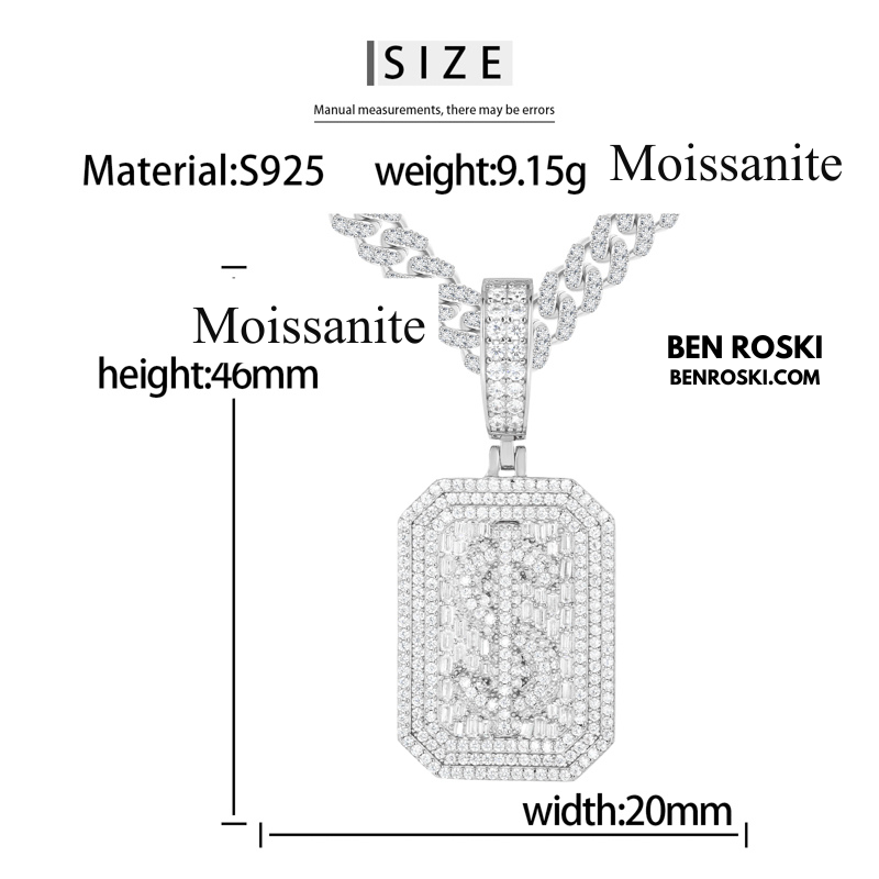 Iced-Out Dollar Sign Pendant sterling Silver or Gold Plated | VVS Moissanite | GRA Certified