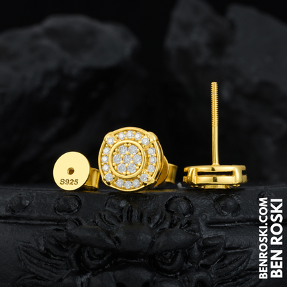 Double Halo Moissanite Stud Earrings Sterling Silver , Gold or Rose Gold Plating | VVS Moissanite | GRA Certified