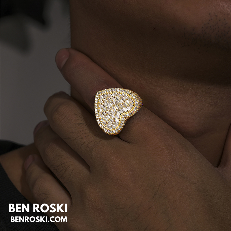 Heart Baguette Moissanite Ring Sterling Silver, Gold Plated or Rose Gold | GRA Certified