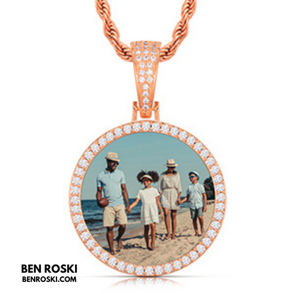 Custom Photo Round Pendant Sterling Silver or Gold/Rose Gold Plated | VVS Moissanite | GRA Certified