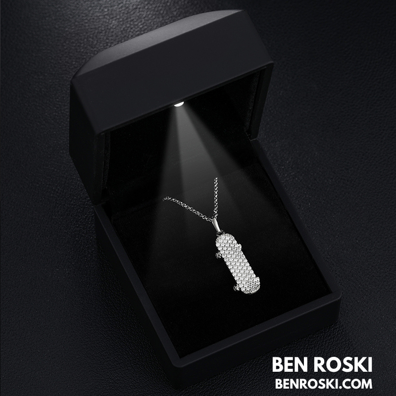 Skateboard Pendant Necklace Sterling Silver, Gold, or Rose Gold | VVS Moissanite | GRA Certified